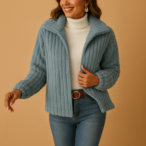 Lang fleece damesvest met kraag in beige, ideaal voor herfst, winter en casual laagjes.