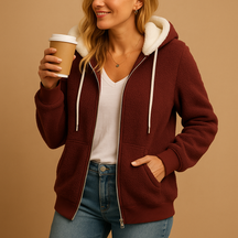 Lang fleece damesvest met capuchon en open voorkant, perfect voor herfstlagen, loungen of casual gebruik