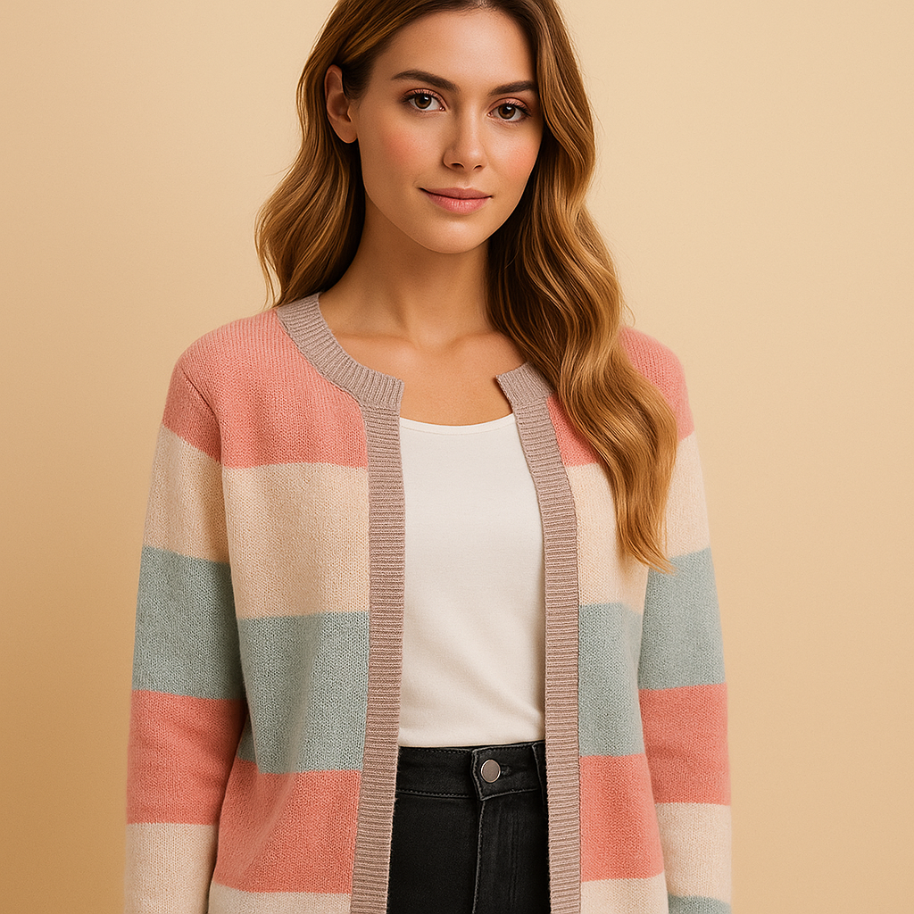 Lang open damesvest met relaxte of getailleerde pasvorm, ideaal voor werk, casual outfits of thuisgebruik.