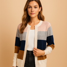 Lang open damesvest met relaxte of getailleerde pasvorm, ideaal voor werk, casual outfits of thuisgebruik.