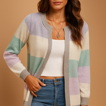 Lang open damesvest met relaxte of getailleerde pasvorm, ideaal voor werk, casual outfits of thuisgebruik.