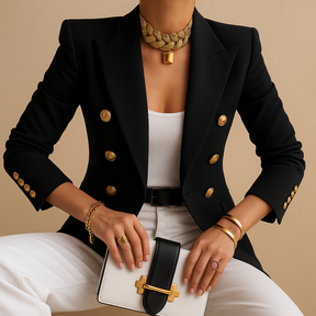 Elegante lange blazer voor dames met tijdloos design in zwart, beige of grijs – geschikt voor werk en dagelijkse stijl