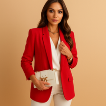 Lange elegante blazer voor dames in klassiek zwart, ideaal voor kantoor en zakelijke gelegenheden.