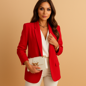 Lange elegante blazer voor dames in klassiek zwart, ideaal voor kantoor en zakelijke gelegenheden.