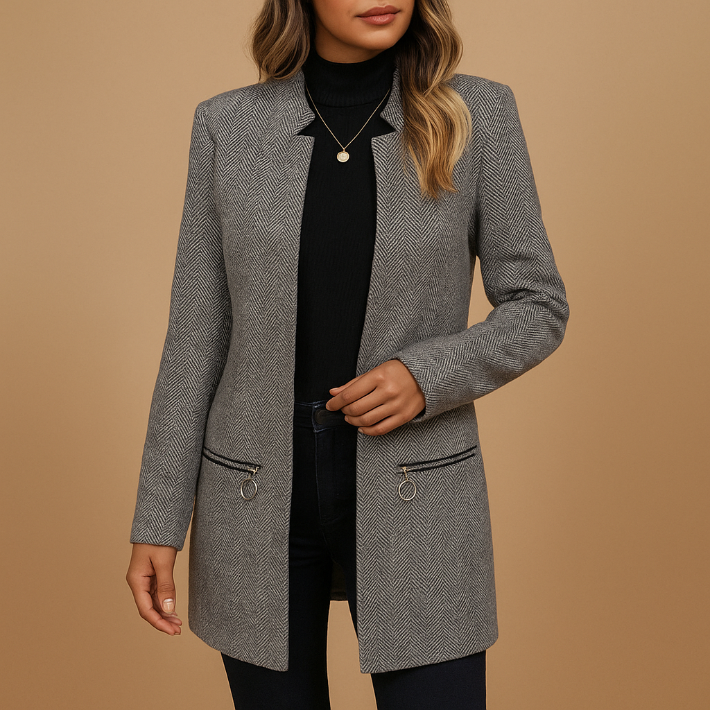 Lange casual jas met print voor dames, met lange mouwen en modern design. Perfect voor dagelijks gebruik en stijlvolle seizoensovergangen.