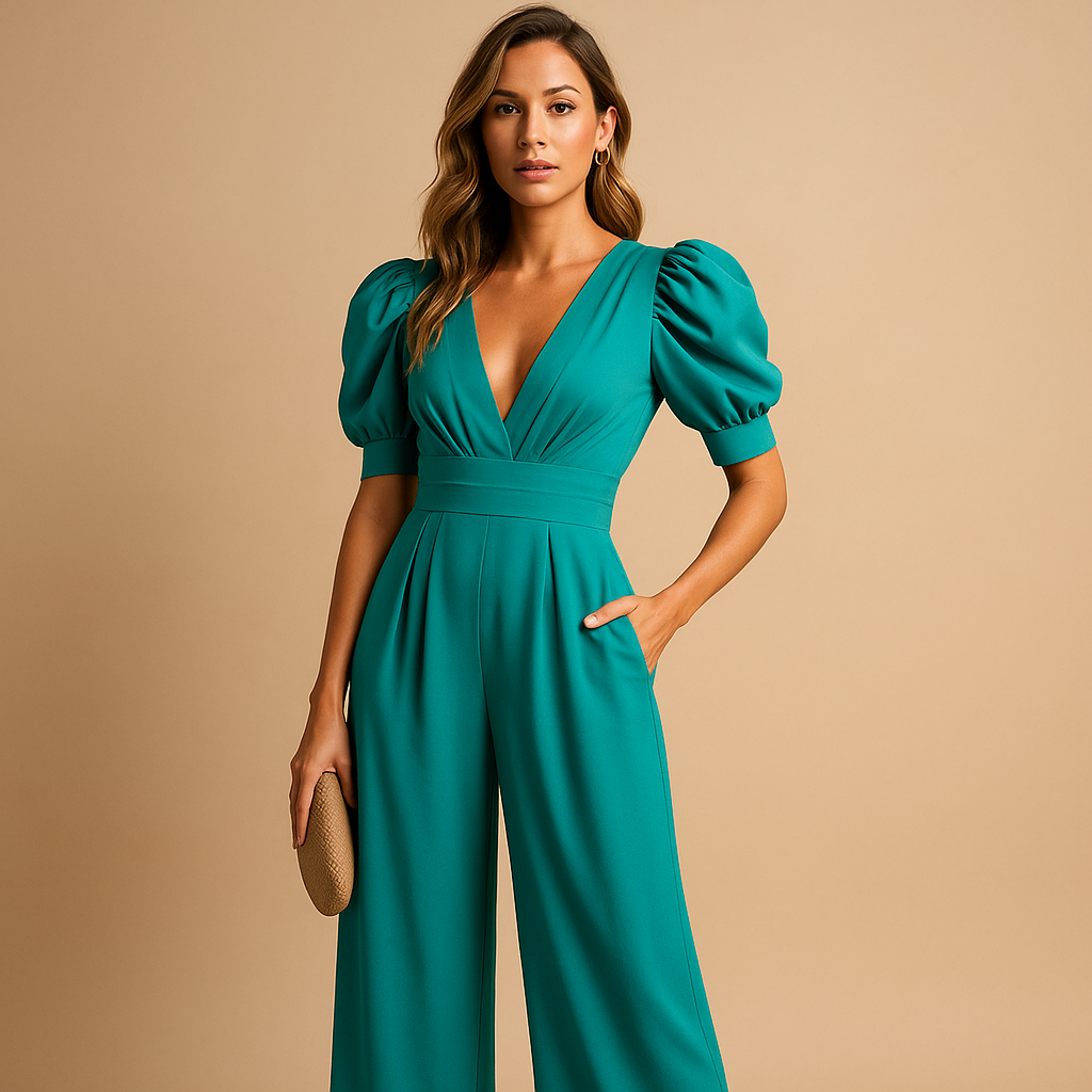 Elegante lange dames jumpsuit met getailleerde pasvorm, ideaal voor gala’s, formele diners en speciale gelegenheden.