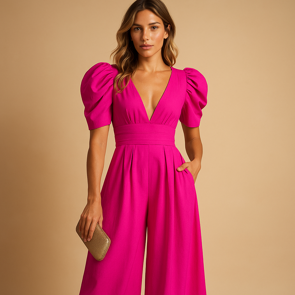 Elegante lange dames jumpsuit met getailleerde pasvorm, ideaal voor gala’s, formele diners en speciale gelegenheden.