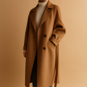 Lange elegante winterjas voor dames met tijdloos silhouet. Warm en veelzijdig, ideaal voor formele gelegenheden en dagelijks gebruik.