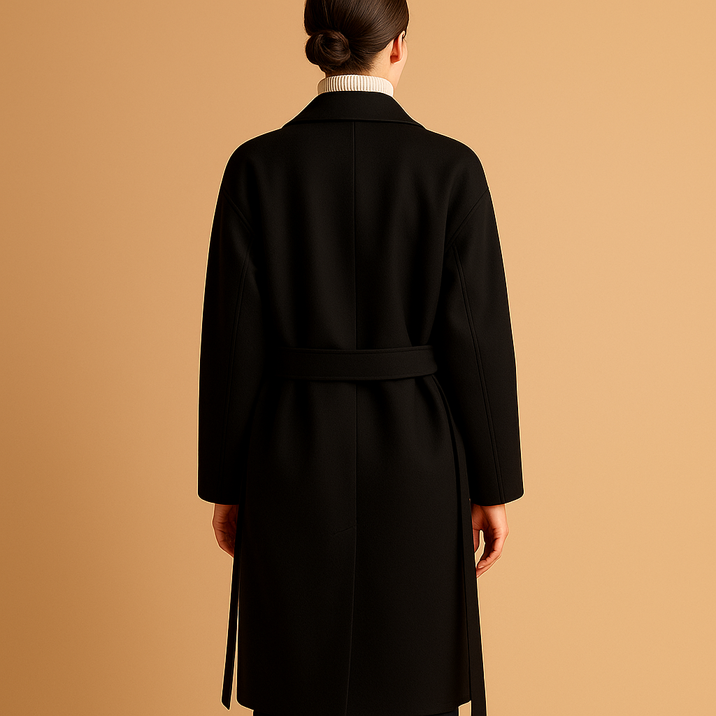 Lange elegante winterjas voor dames met tijdloos silhouet. Warm en veelzijdig, ideaal voor formele gelegenheden en dagelijks gebruik.