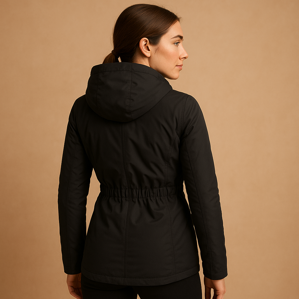 Lange elegante winterjas voor dames in zwart, beige of grijs, met getailleerde pasvorm en isolerende voering voor koude dagen.