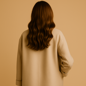 Lange elegante winterjas voor dames in neutrale tinten. Warm, stijlvol en geschikt voor formeel en casual gebruik in koude seizoenen.
