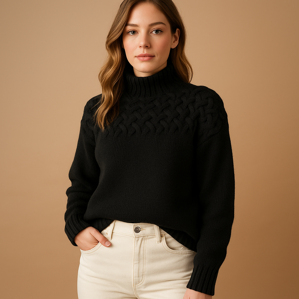 Lange gebreide trui met col voor dames in roze, groen en blauw – perfect voor casual of chique winterlooks.