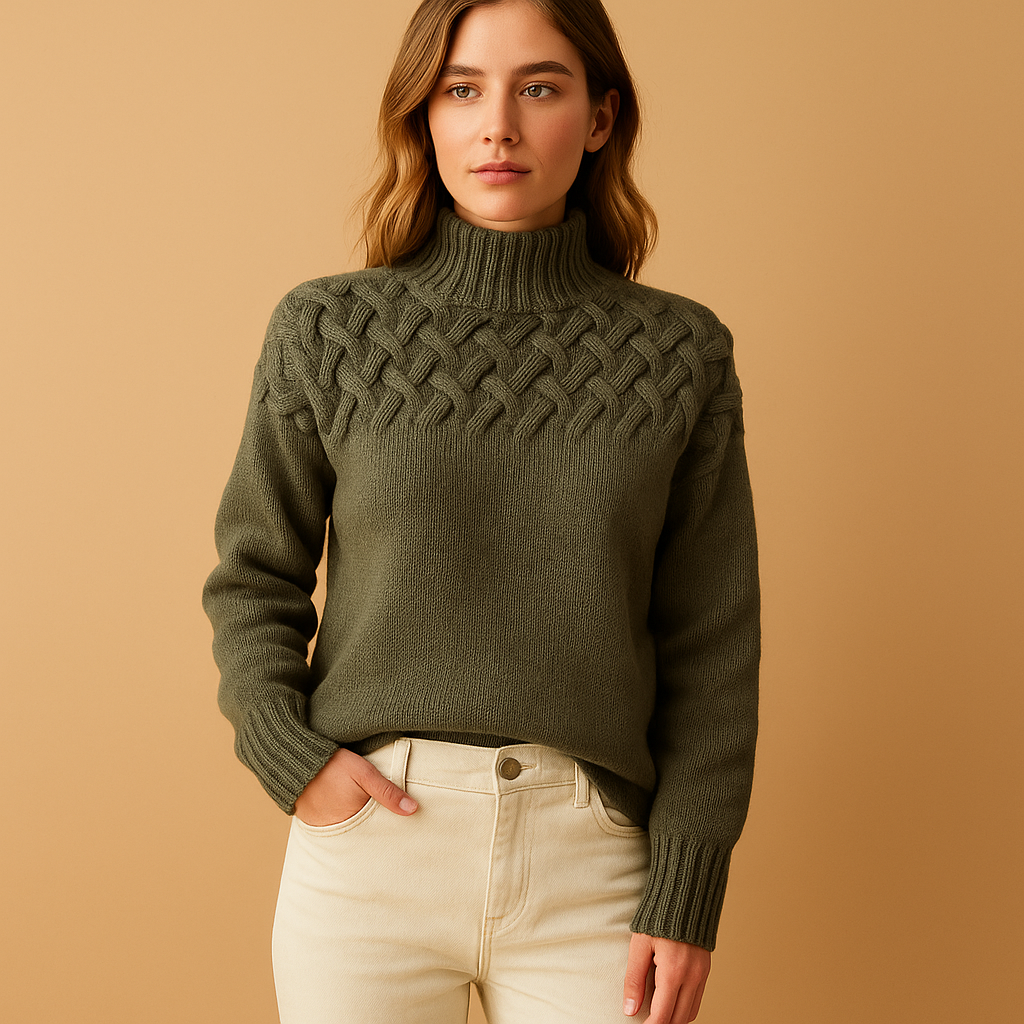 Lange gebreide trui met col voor dames in roze, groen en blauw – perfect voor casual of chique winterlooks.