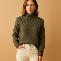 Lange gebreide trui met col voor dames in roze, groen en blauw – perfect voor casual of chique winterlooks.