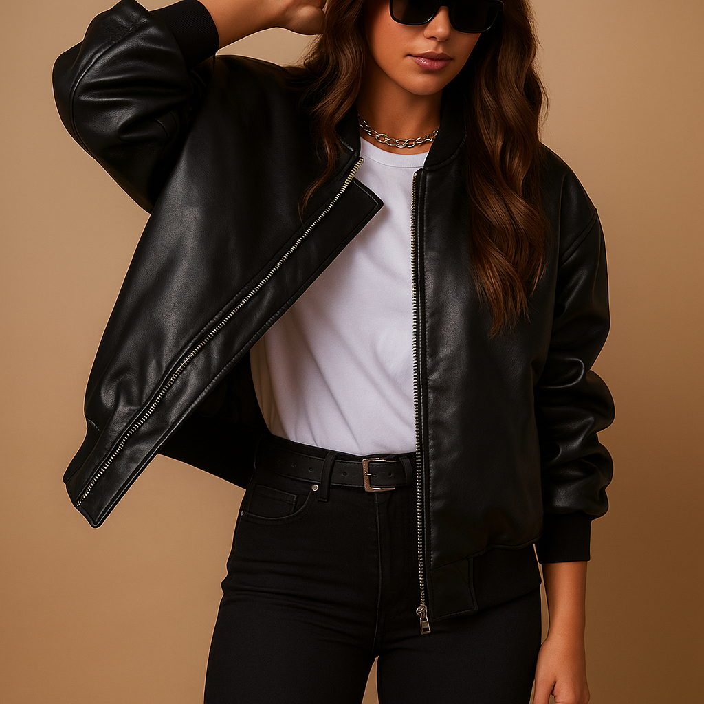 Lange damesjas in baseballstijl met modern design en getailleerde pasvorm, ideaal voor winterse casual outfits.