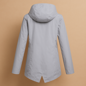 Lange waterafstotende regenjas met capuchon voor dames, ademend materiaal, ideaal voor dagelijks gebruik in weer en wind.