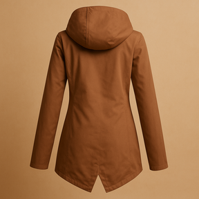 Lange waterafstotende regenjas met capuchon voor dames, ademend materiaal, ideaal voor dagelijks gebruik in weer en wind.