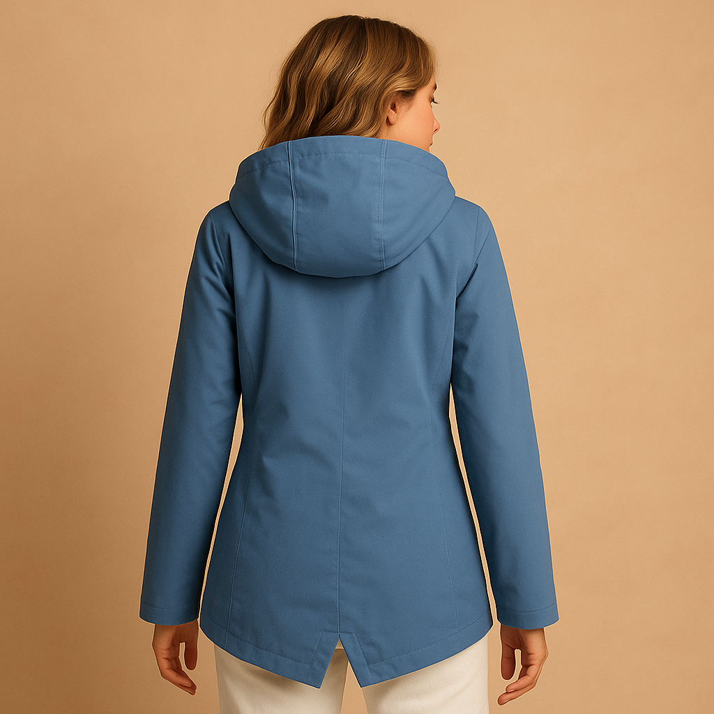 Lange waterafstotende regenjas met capuchon voor dames, ademend materiaal, ideaal voor dagelijks gebruik in weer en wind.