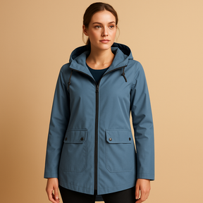 Lange waterafstotende regenjas met capuchon voor dames, ademend materiaal, ideaal voor dagelijks gebruik in weer en wind.