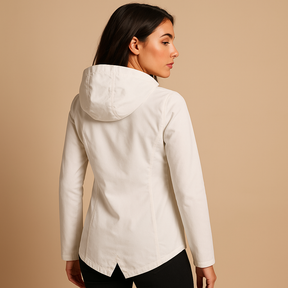 Lange waterafstotende regenjas met capuchon voor dames, ademend materiaal, ideaal voor dagelijks gebruik in weer en wind.