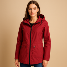 Lange waterafstotende regenjas met capuchon voor dames, ademend materiaal, ideaal voor dagelijks gebruik in weer en wind.