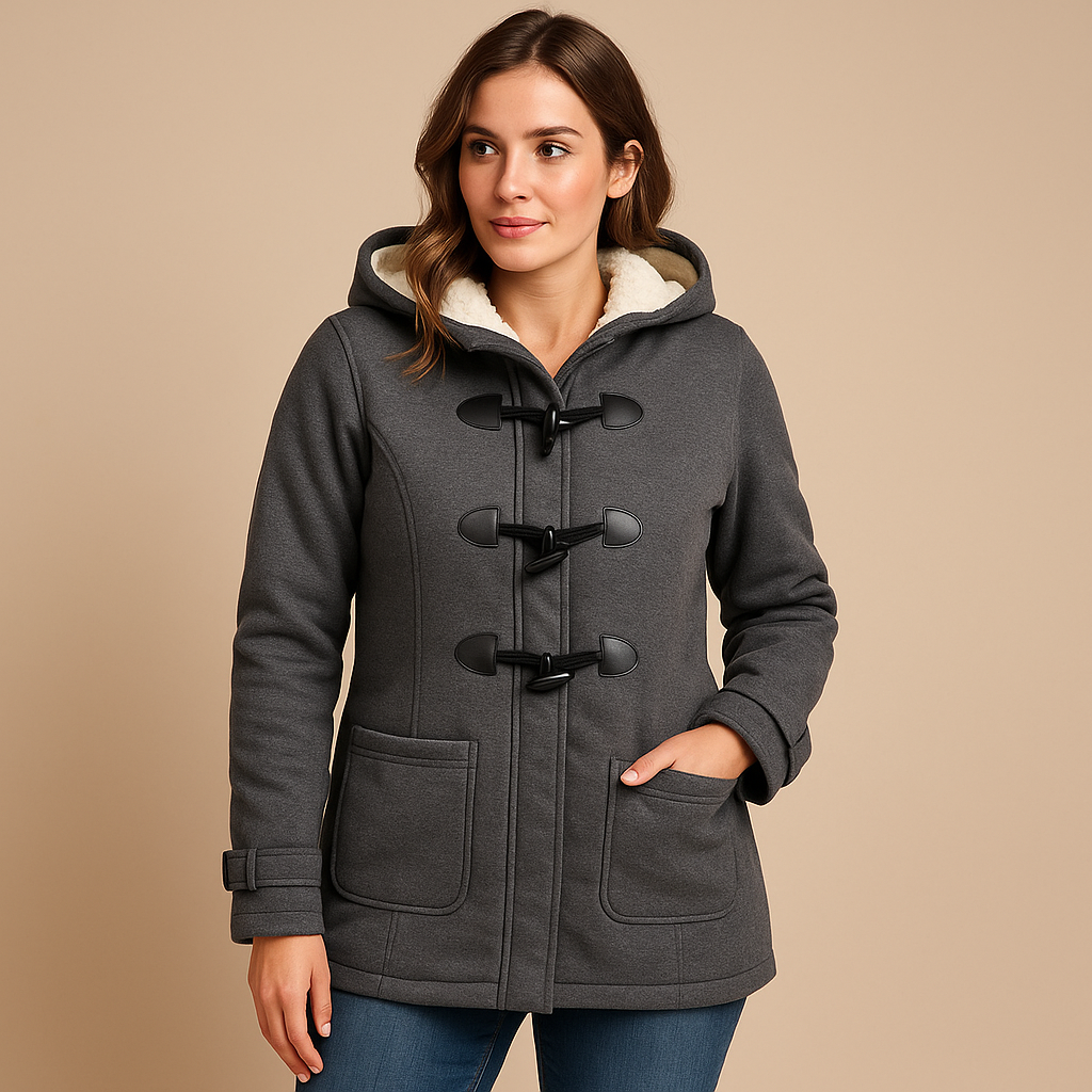 Lange winterjas met capuchon voor dames in zwart, khaki of marineblauw. Windbestendig, comfortabel en stijlvol voor koude winterdagen.