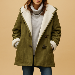 Lange winterjas voor dames met capuchon en moderne snit. Gemaakt van zachte isolerende stof. Perfect voor koude dagen en stijlvolle winterlooks.