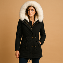Lange winterjas voor dames met imitatiebont capuchon, warme voering en waterafstotende buitenlaag, verkrijgbaar in meerdere stijlvolle kleuren.