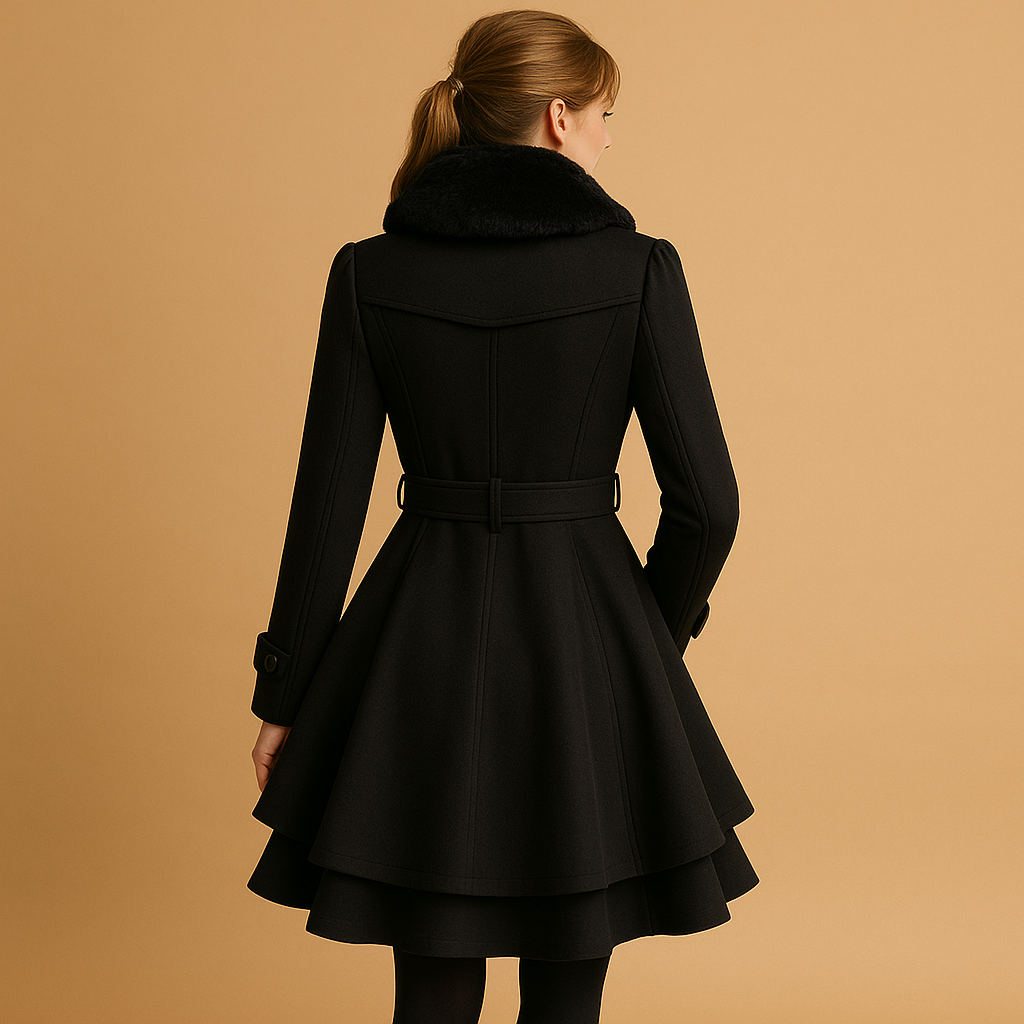 Lange winterjas voor dames met imitatiebont kraag en flatterend silhouet. Warm, stijlvol en ideaal voor dagelijks gebruik en bijzondere gelegenheden.