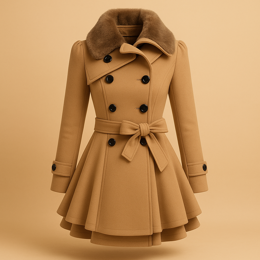 Lange winterjas met imitatiebontkraag voor dames in zwart, rood, beige of blauw. Warm, stijlvol en perfect voor casual en chique looks.