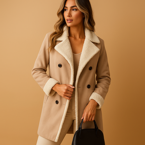 Lange dames winterjas van kasjmiermix met reverskraag en elegante pasvorm, perfect voor koude dagen.