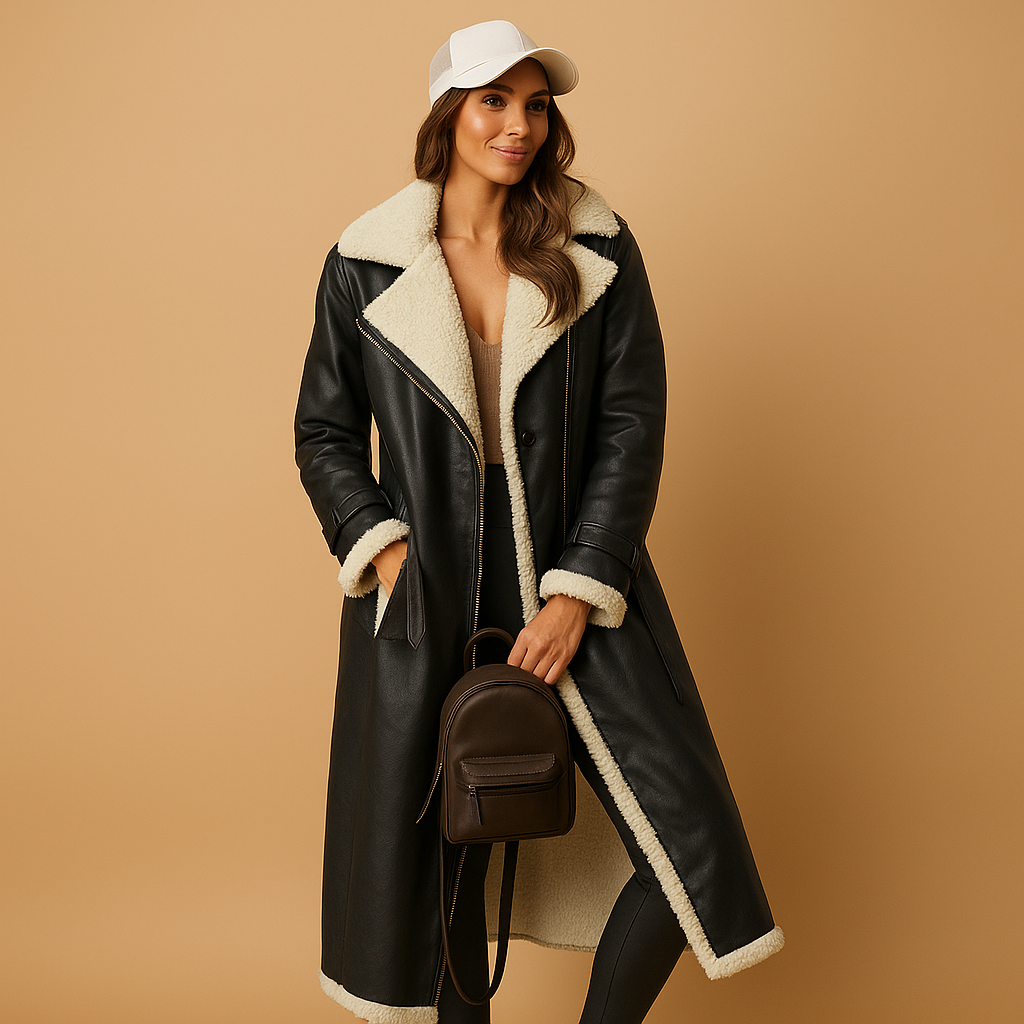 Lange dames winterjas van kasjmiermix met reverskraag en elegante pasvorm, perfect voor koude dagen.