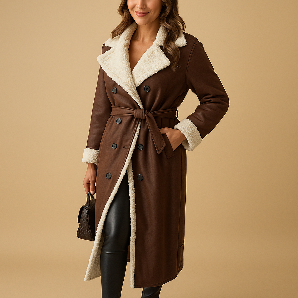 Lange winterjas met warme voering voor dames in zwart, kaki, abrikoos en bruin, met quilted binnenvoering en moderne pasvorm voor koude dagen.
