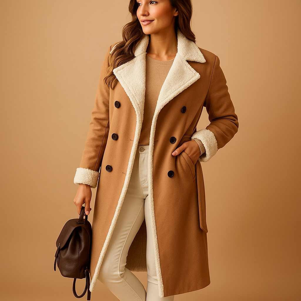 Lange winterjas met warme voering voor dames in zwart, kaki, abrikoos en bruin, met quilted binnenvoering en moderne pasvorm voor koude dagen.
