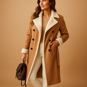 Lange winterjas met warme voering voor dames in zwart, kaki, abrikoos en bruin, met quilted binnenvoering en moderne pasvorm voor koude dagen.