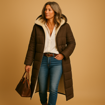 Lange winterjas voor dames in zwart, beige of donkerblauw, met moderne snit en warme isolatie voor koude dagen.