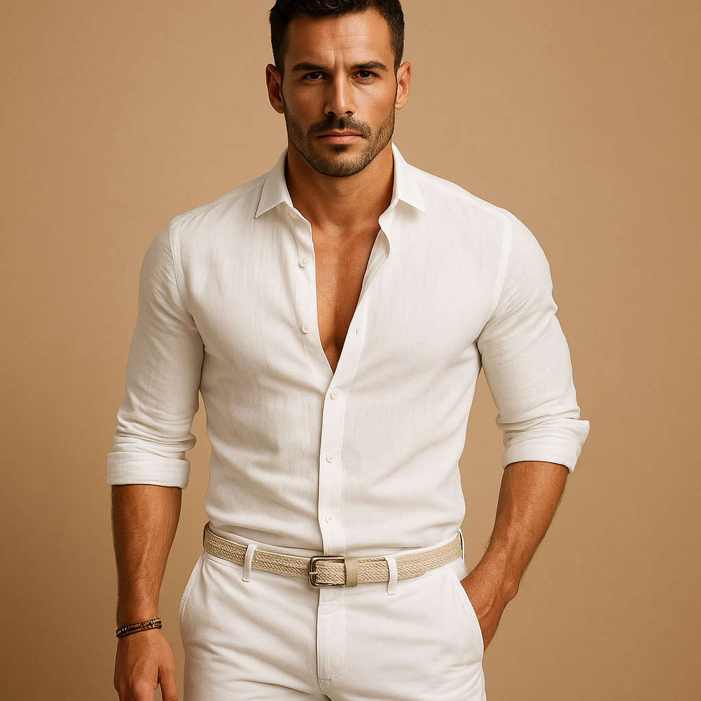 Lichtgewicht herenoverhemd met button-down kraag en klassieke manchetten, ideaal voor zowel werk als zomerse vrijetijdskleding.