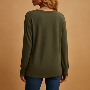 Dames blouse met V-hals en knoopsluiting in zwart, wit, rood, groen en donkerblauw – luchtige pasvorm voor werk en dagelijks gebruik