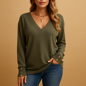 Dames blouse met V-hals en knoopsluiting in zwart, wit, rood, groen en donkerblauw – luchtige pasvorm voor werk en dagelijks gebruik