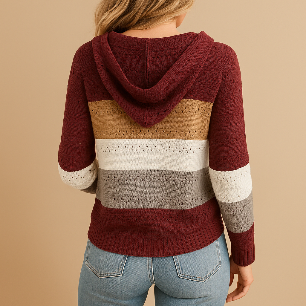 Lichte damestrui met V-hals, opengebreid detail en losse pasvorm, perfect voor lente, zomer en herfst