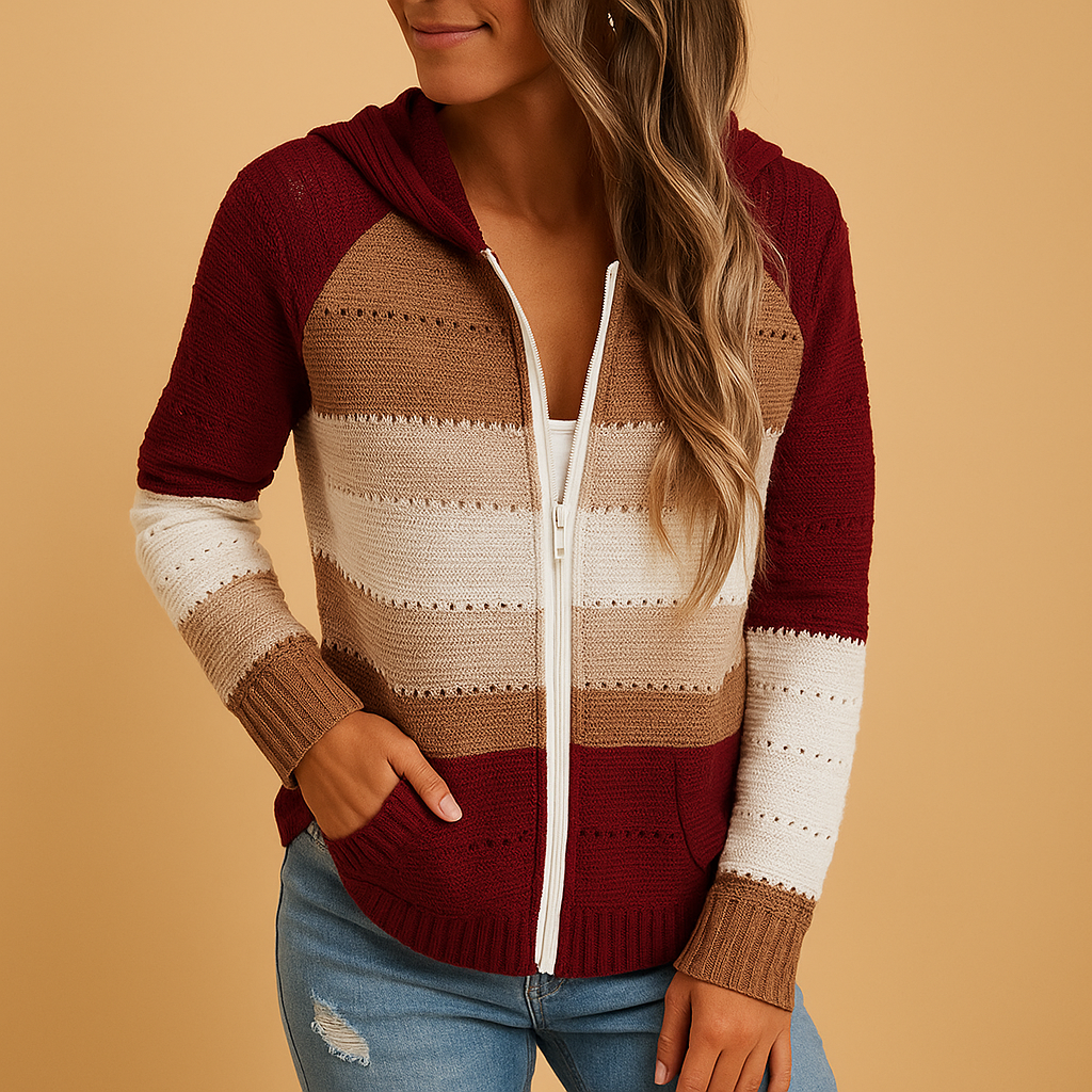 Lichte damestrui met V-hals, opengebreid detail en losse pasvorm, perfect voor lente, zomer en herfst