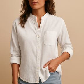 Stijlvol damesoverhemd met klassieke kraag, knoopsluiting en lange mouwen, perfect voor casual of formele outfits.