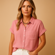 Lichtgewicht damesblouse met casual-chique pasvorm, ademend materiaal en stijlvolle look, ideaal voor zomerse dagen en verschillende gelegenheden.