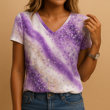 Damesblouse van katoenmix met V-hals en gradiëntkleur, ideaal voor zomerse dagen en casual outfits.