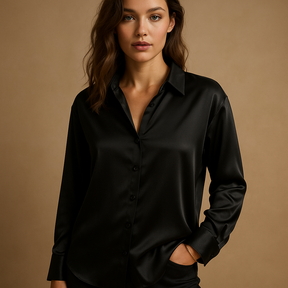 Dames blouse met V-hals, kraag en knoopsluiting, luchtige pasvorm en elegante stijl voor dagelijks gebruik of werk