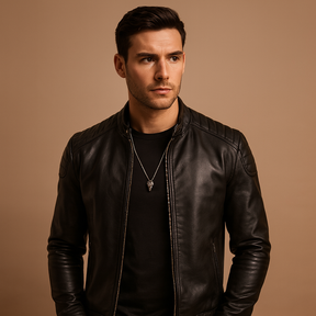 Luxe bikerjack voor heren met zacht ademend materiaal, perfect voor zowel zakelijke als casual looks.