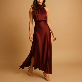 Luchtige dames maxi-jurk met hoge split en flatterende pasvorm, perfect voor lente, zomer en feestelijke gelegenheden