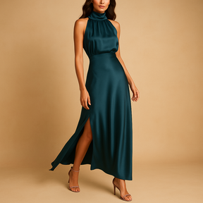 Luchtige dames maxi-jurk met hoge split en flatterende pasvorm, perfect voor lente, zomer en feestelijke gelegenheden