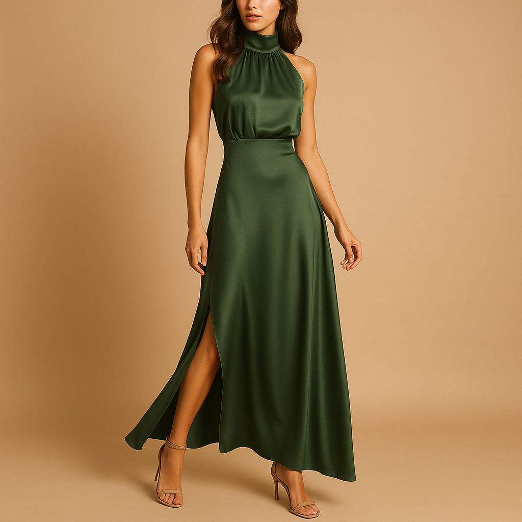 Luchtige dames maxi-jurk met hoge split en flatterende pasvorm, perfect voor lente, zomer en feestelijke gelegenheden