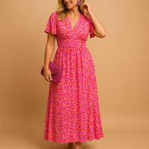 Luchtige maxi zomerjurk met V-hals en bloemenprint voor dames, ideaal voor casual en feestelijke zomerse gelegenheden